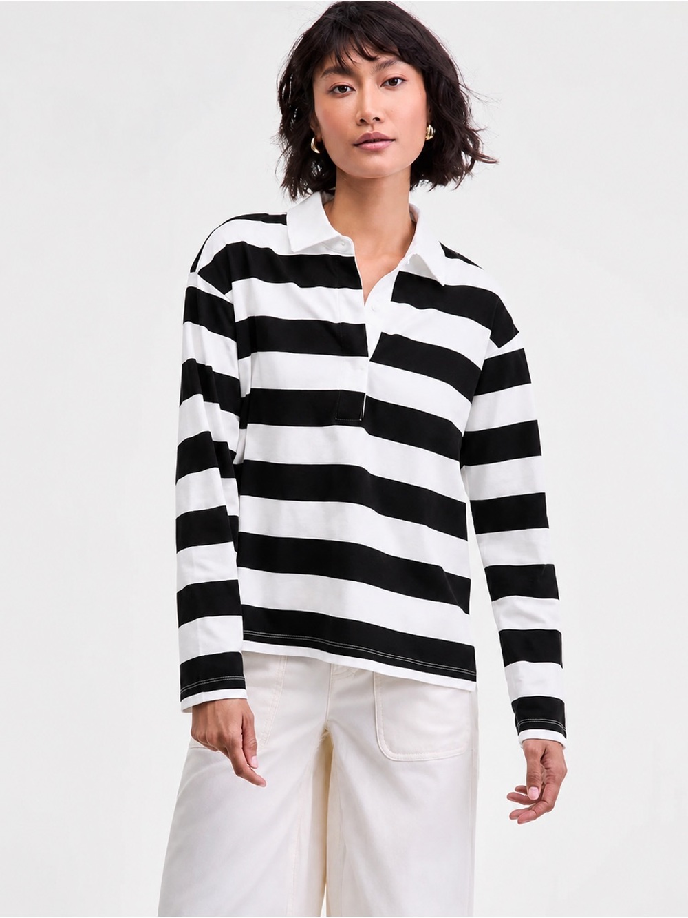 MACYS On 34th Striped Ruby Long Sleeve Top White & Black US XXL Good